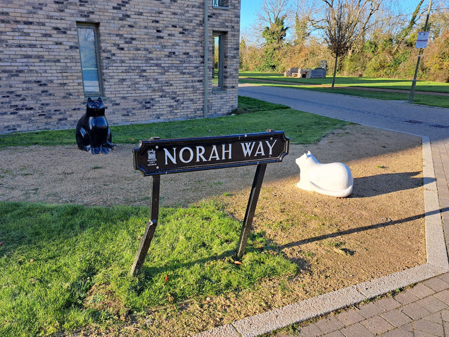 Cat sculptures at Barton Park