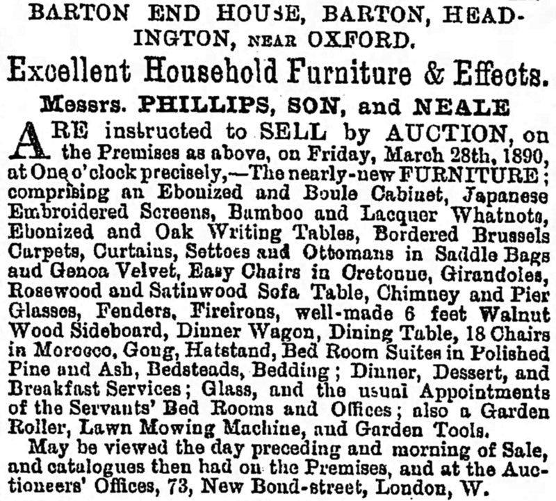 Furniture sale March 1890