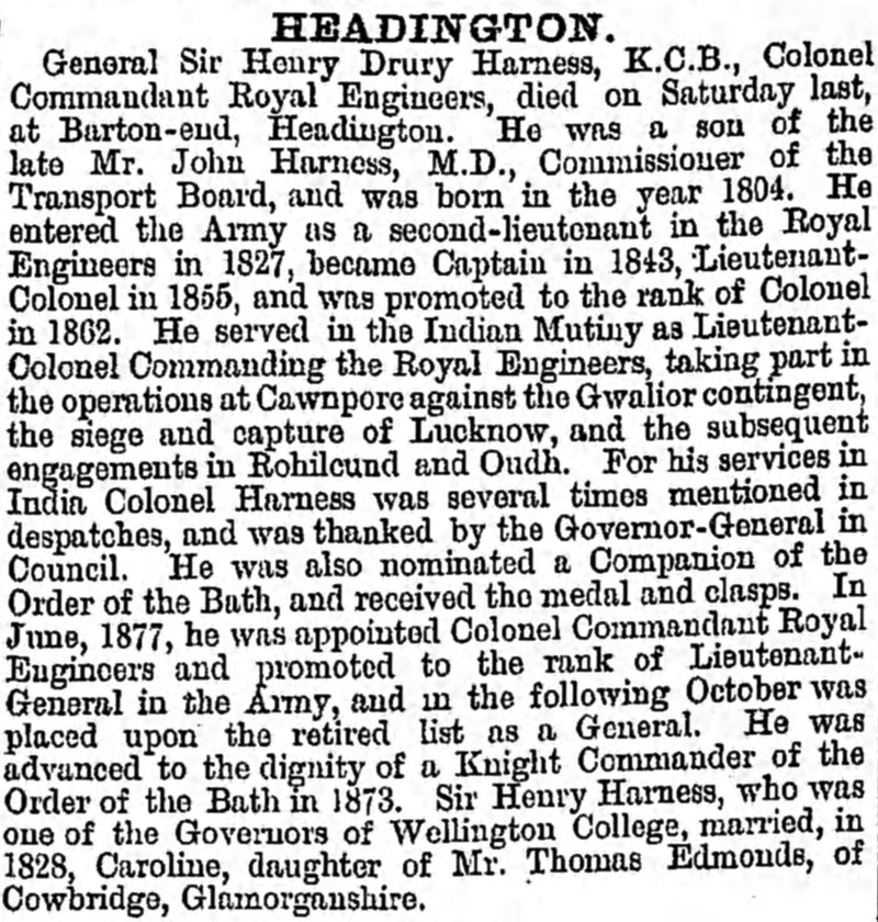 Harness obituary in Jackson's Oxford Journal