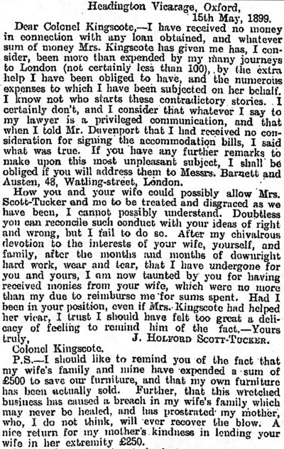 Letter to Colonel Kingscote 1899