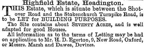 Advertisement for land in Highfield
