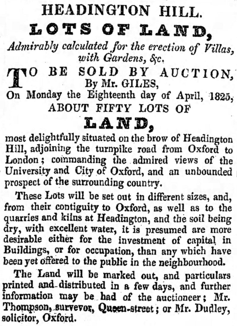 Land for sale in 1825