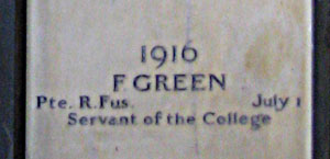 Green's name on Hertford memorial