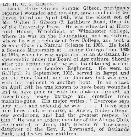 Obituary of Harry Gibson