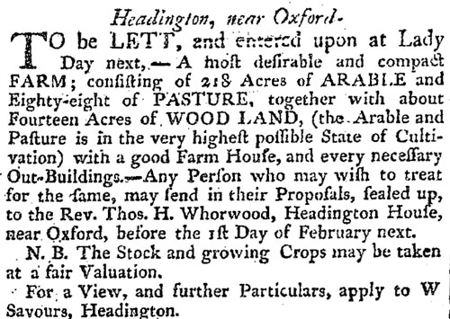 Manor Farm to let in 1807
