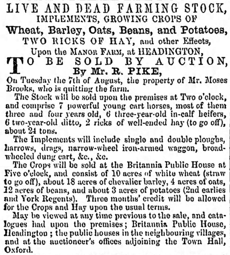 Manor Farm notice of property sale 4 August 1860