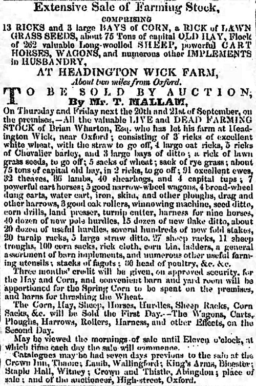 Sale of Wharton farming stock