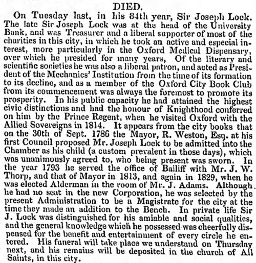 Obituary of Sir Joseph Lock