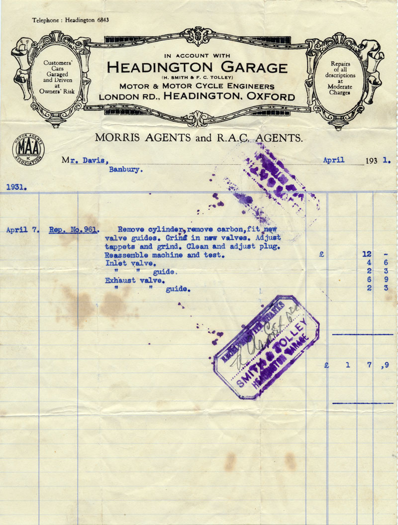 Headington garage bill