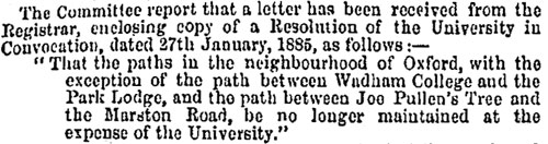 University continues to maintain Cuckoo Lane west in 1885