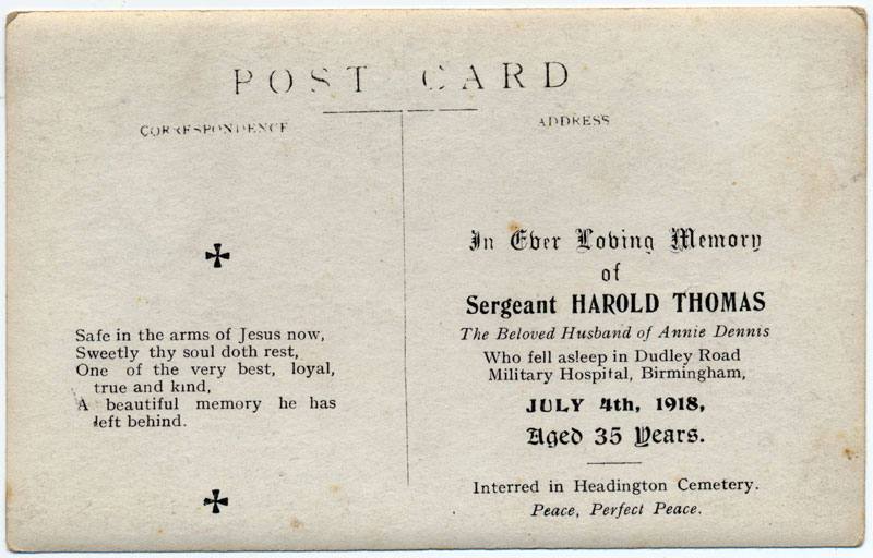 Back of Dennis postcard