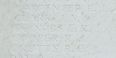Coombs&rsquo;s name on Tyne Cot Memorial