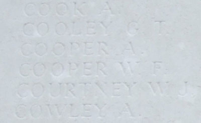 Cooper’s name on Tyne Cot Memorial