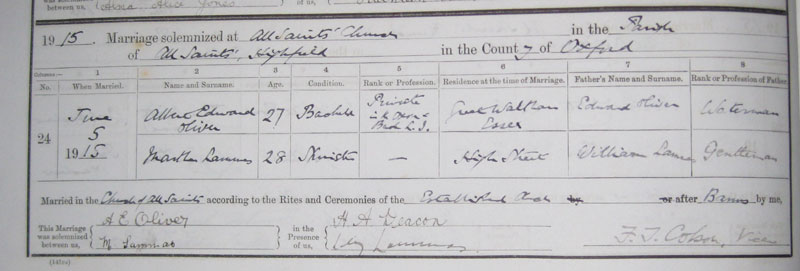 Marriage of Albert Edward Oliver at All Saints&rsquo; Church